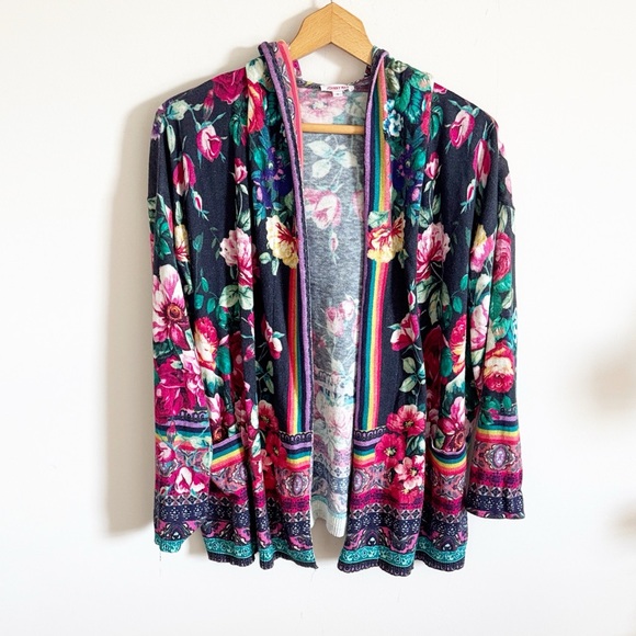 Johnny Was Bethia Printed Cotton/Cashmere Hoodie Cardigan floral print sz small - Picture 2 of 7